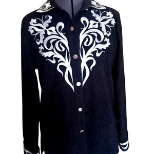 Bob Mackie black long sleeve wearable art shirt/blouse, XS